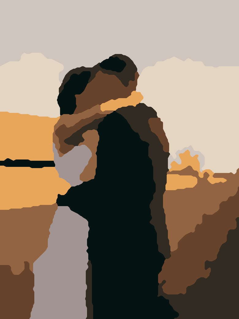 The same wedding photo as a simple eight-color paint-by-numbers painting